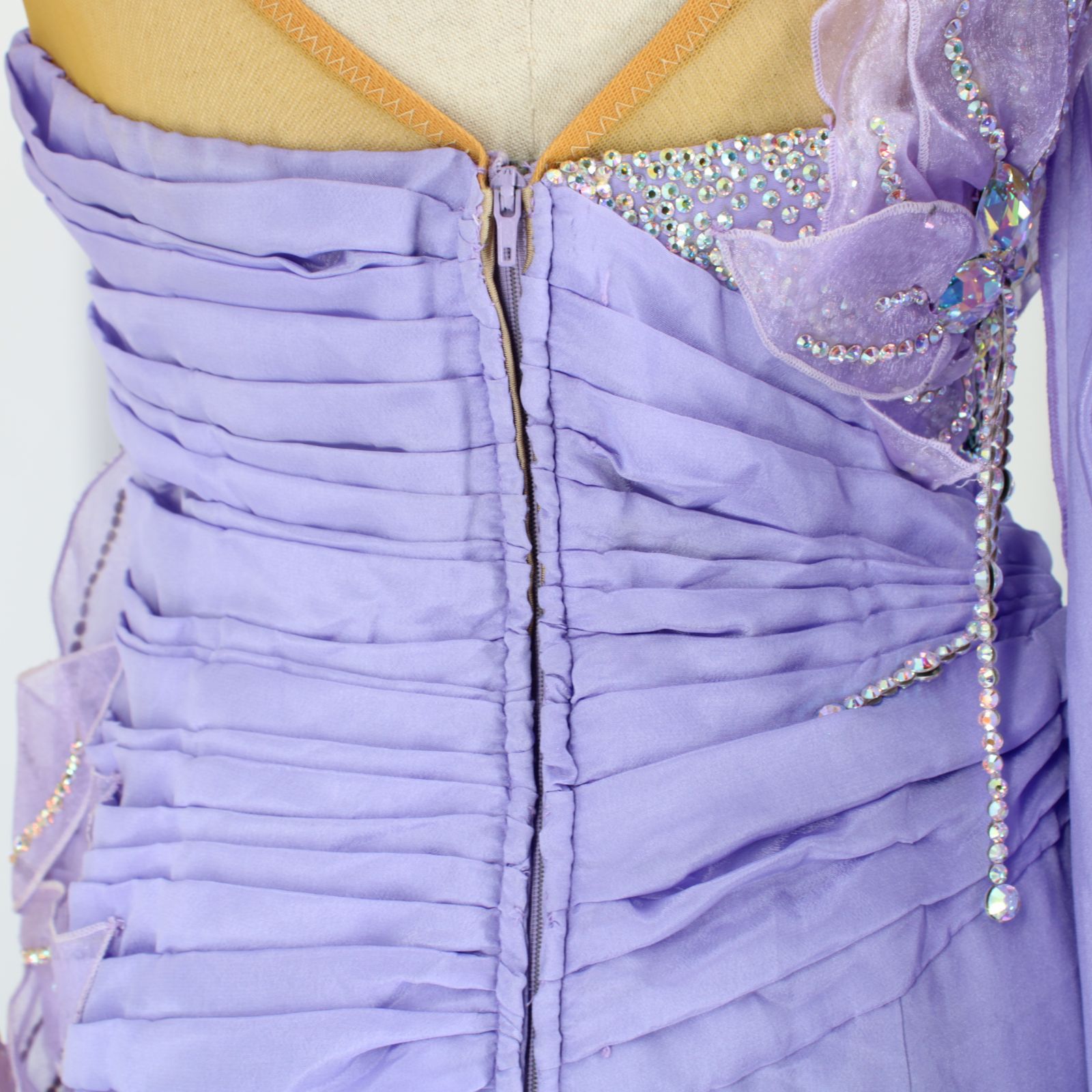 社交ダンス衣装】パープル ワンピース ドレス 紫 フロート チャーム