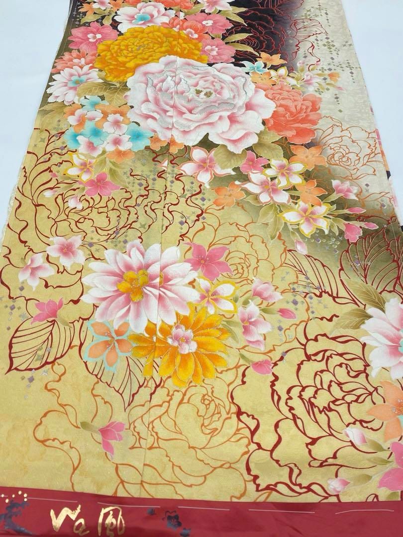 振袖 桐屋 翠山工房 豪華 金通し 紋意匠 絞り加工 身丈160cm 着物 振袖