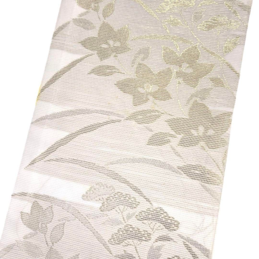 袋帯　夏用　絽　桔梗　芝草　夏着物　白地　ゴールド　着物　041a d 袋帯 夏用 絽 桔梗 芝草 夏着物 白地 ゴールド 着物 041a d