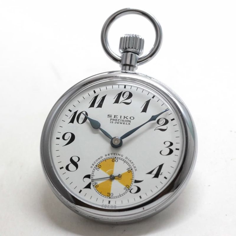 稼働品 SEIKO メンズ 懐中時計 鉄道 手巻式 ホワイト 諏訪 70年代 楽天