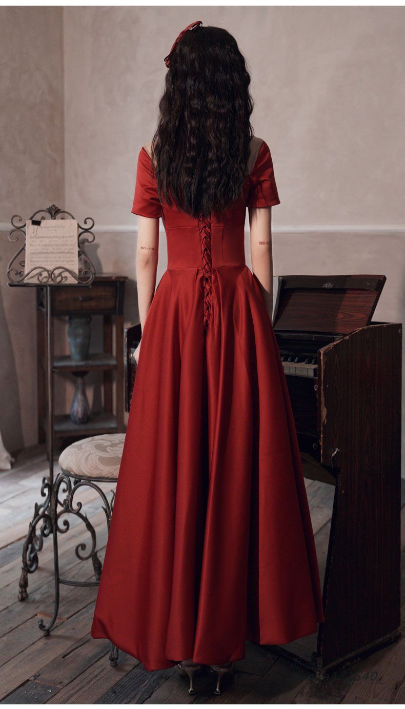 パーティードレス ロングドレス ドレス 赤 レッド サテン 発表会 成人式卒業式 花嫁 食事会 半袖 結婚式 二次会 Aラインドレス 謝恩会 演奏会 披露宴 am4a171540 MAAHADDERANG_COM