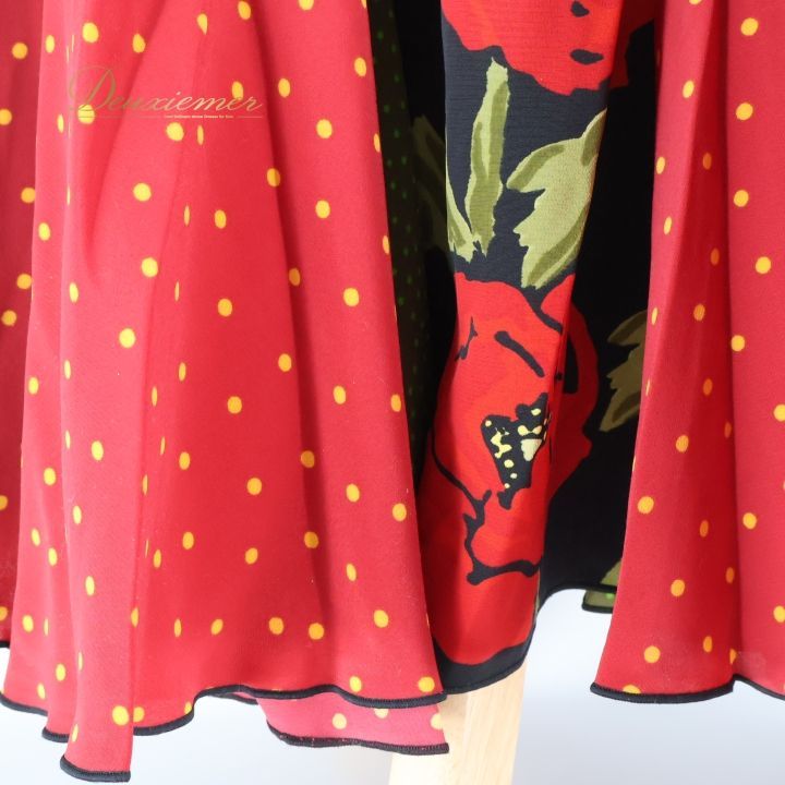 フラメンコ 衣装 ワンピース ドレス 赤 緑 ドット 水玉 花柄 レトロ レッド系 グリーン系 ダンス パーティ 発表会 赤色 緑色 花柄ドレス 水玉柄 フラメンコ衣装 レトロデザイン パーティードレス ダンス衣装 発表会衣装