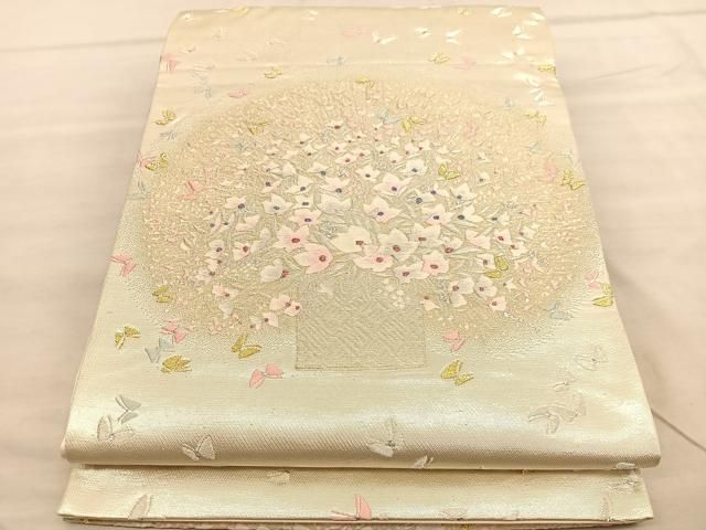 あつこママ様［4890］袋帯 美品 扇面舞鶴花 金銀彩 六通 正絹 着物 4890］袋帯 美品 扇面舞鶴花 金銀彩 六通 正絹 着物