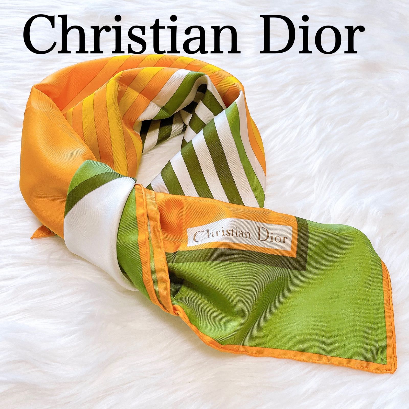 クリスチャン ディオール スカーフ オレンジ シルク Christian Dior