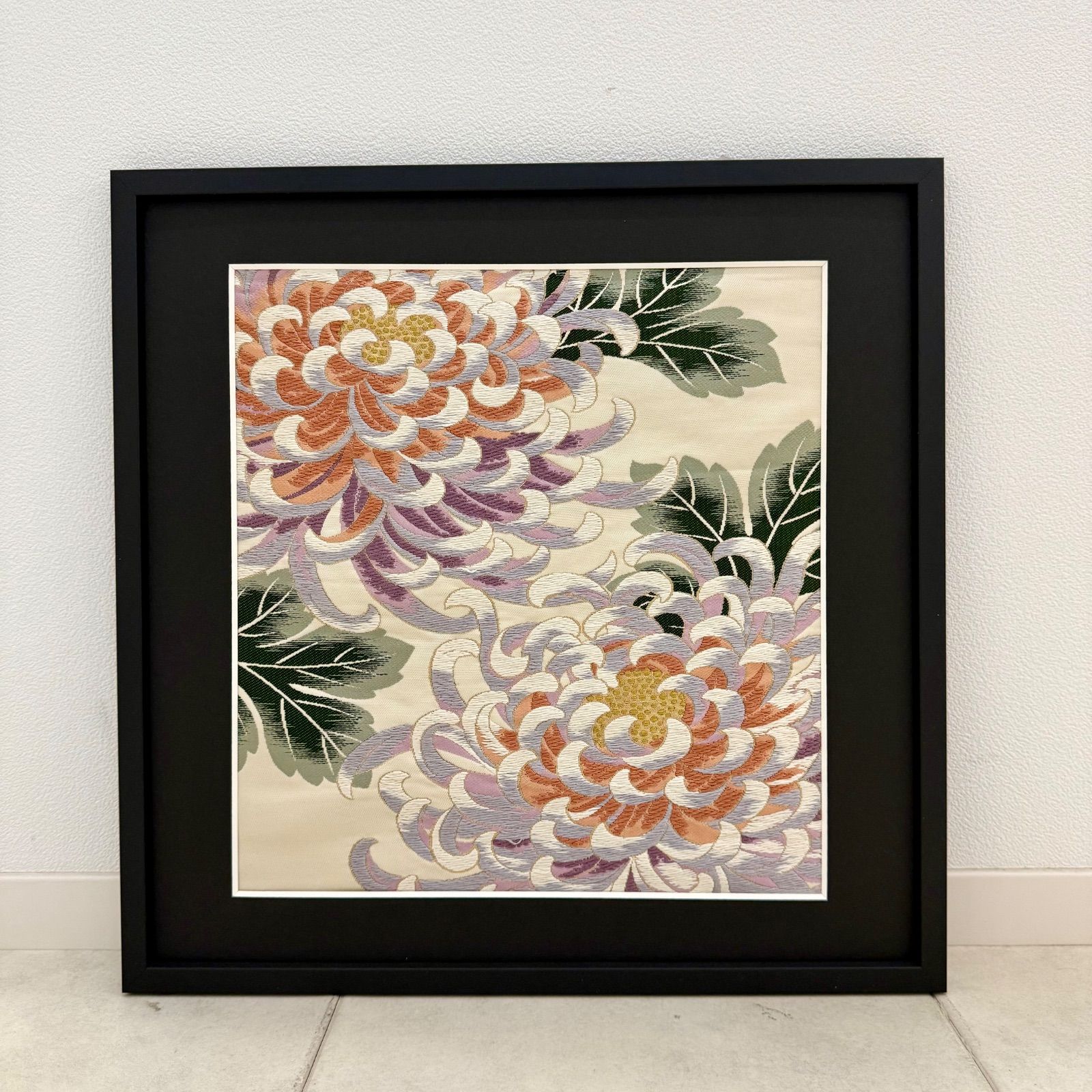 京都帯屋さん フレーム入りシルク織物アート 乱菊 白