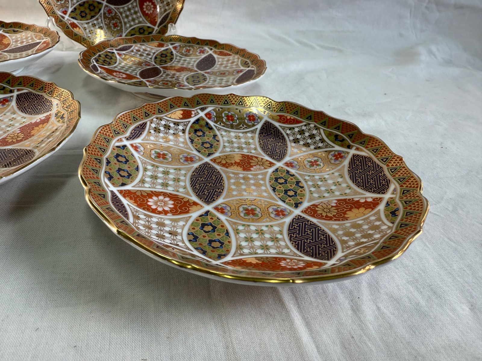 美濃焼 前畑陶器 庫山窯 最高 金彩七宝紋 輪花取皿揃 5枚 【店舗管理