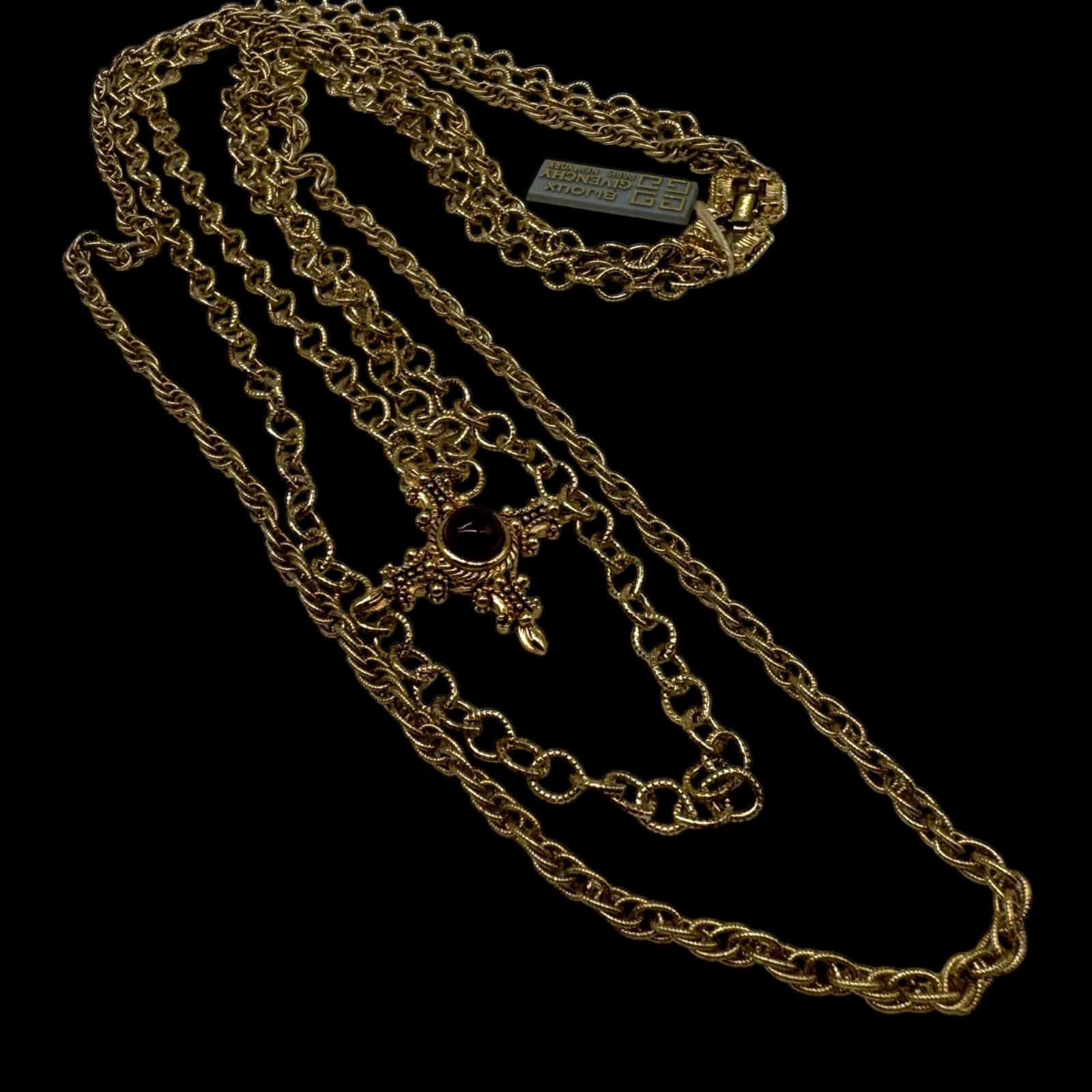 GIVENCHY ジバンシー 3連ゴールドネックレス デザインチェーン 