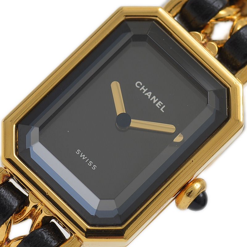 シャネル プルミエール レディース 黒文字盤 GP クォーツ H0001 Lサイ  