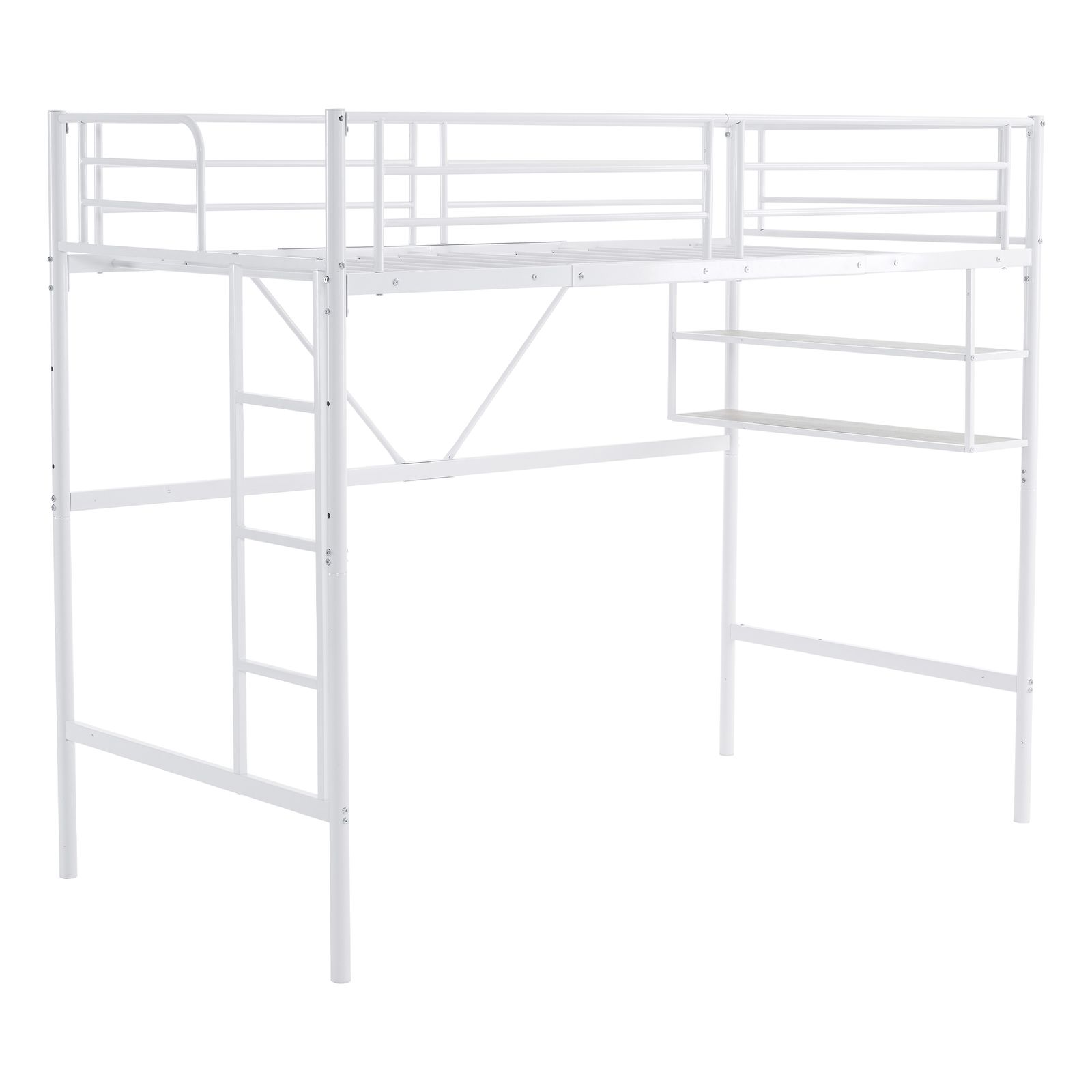 新作】【ホワイト】ロフトベッド パイプベッド サイド棚付き シングル