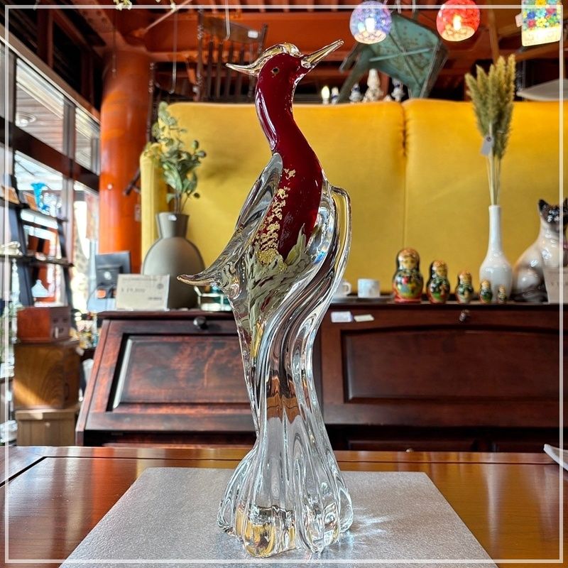 ❤ マルティガラスMulti Glass 鳳凰ペア☆ヴンテージガラス 置物 昭和レトロ Multi Glass マルティグラス ヴィンテージ 置物 鳳凰
