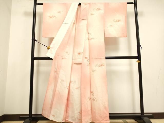 平和屋着物▽上質な小紋　単衣　地紋起こし　手描き　笹文　暈し染め　正絹　逸品　DAAT4422du 平和屋着物▽上質な小紋 単衣 地紋起こし 手描き 笹文 暈し染め 正絹