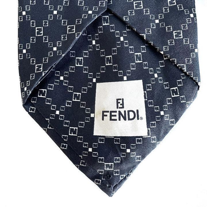 FENDI フェンディ ネクタイ ロゴマニア 黒 シルク イタリア製-純