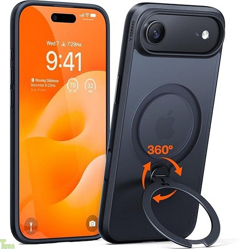 TORRAS iPhone Air 用 ケース 多機能一体 360°新定点回転スタンド Magsafe対応 Ostand Q3 Spin 高耐久性 耐衝撃 ゼンマイ式スタンド リング 縦横両対応 マグネット搭載 急速充電対応 指紋防止 iPhon