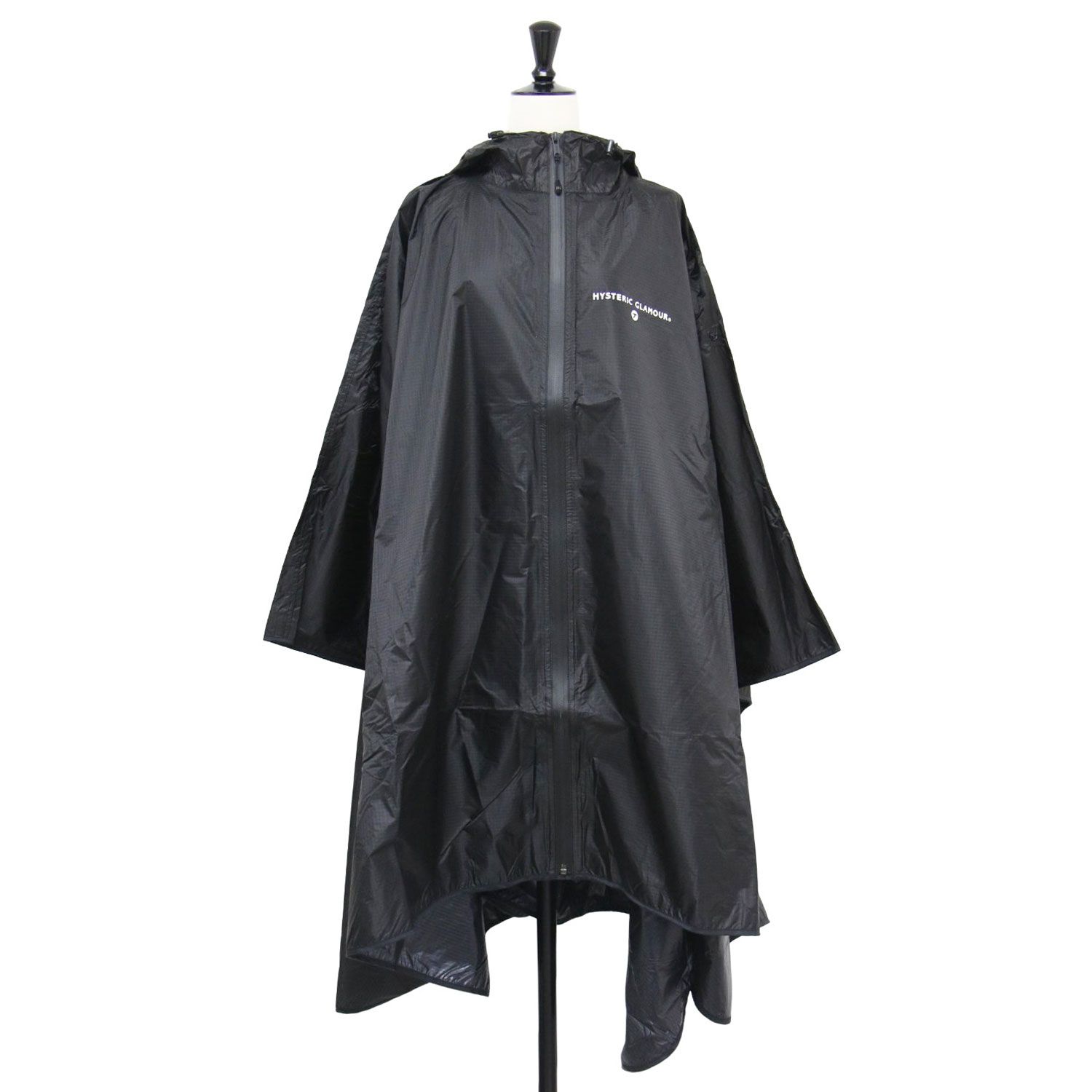 HYSTERIC GLAMOUR ヒステリックグラマー ポンチョ 黒 ブラック サイズ 20春夏 シンボルロゴ ポンチョ レインウェア ロング丈 フード付き パッカブル ナイロン 上着 アウター レディース