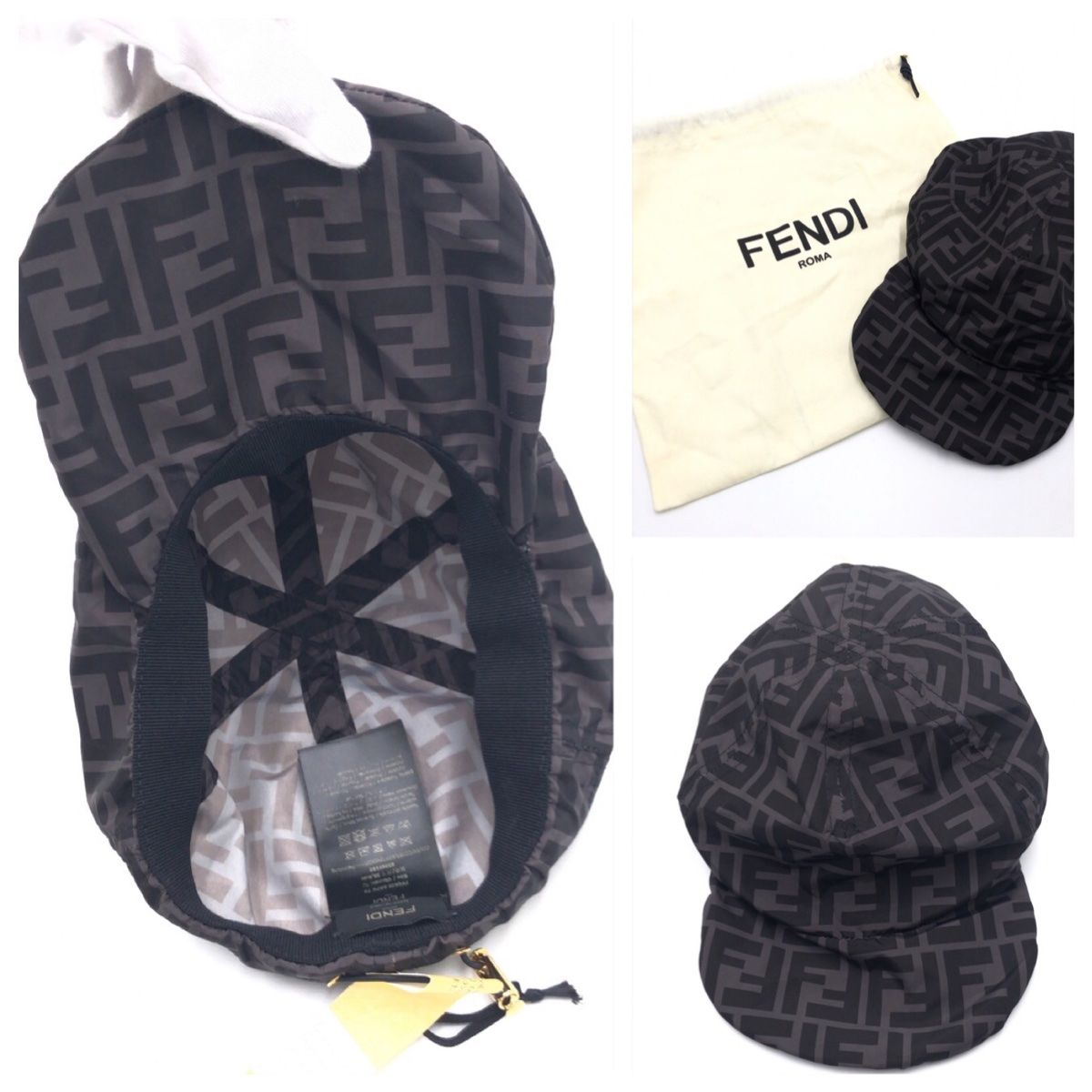 美品 FENDI フェンディ ズッカ柄 ブラック 黒 ナイロン FXQ825  