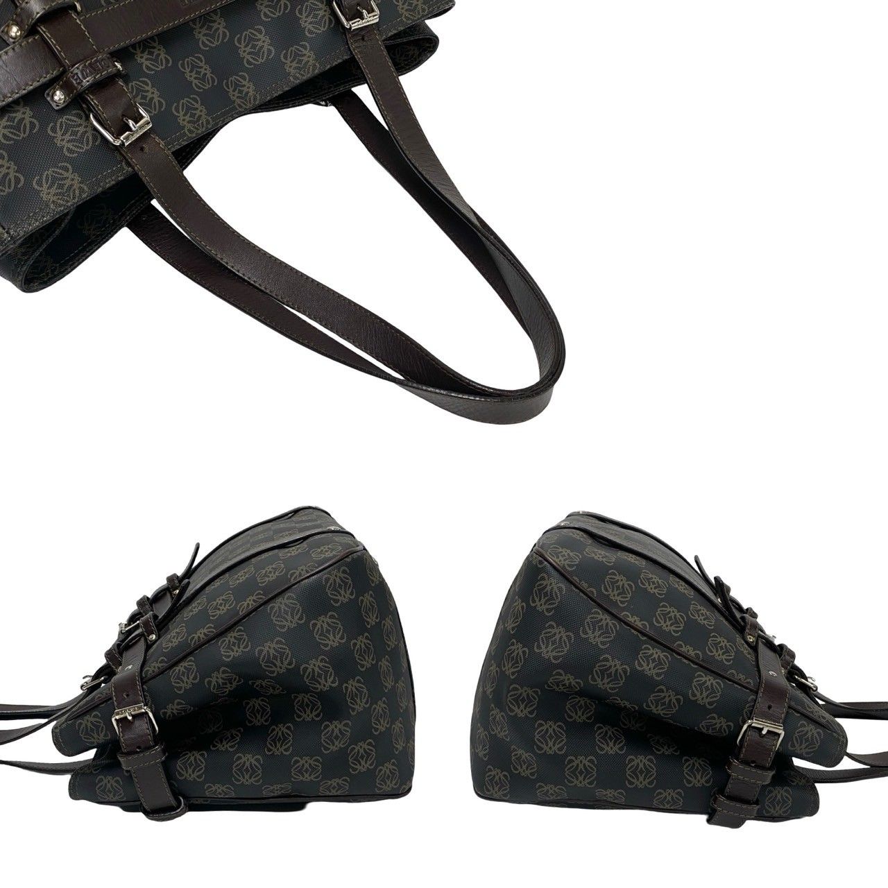 極 美品 袋付き LOEWE ロエベ アナグラム ロゴ 総柄 レザー 本革 