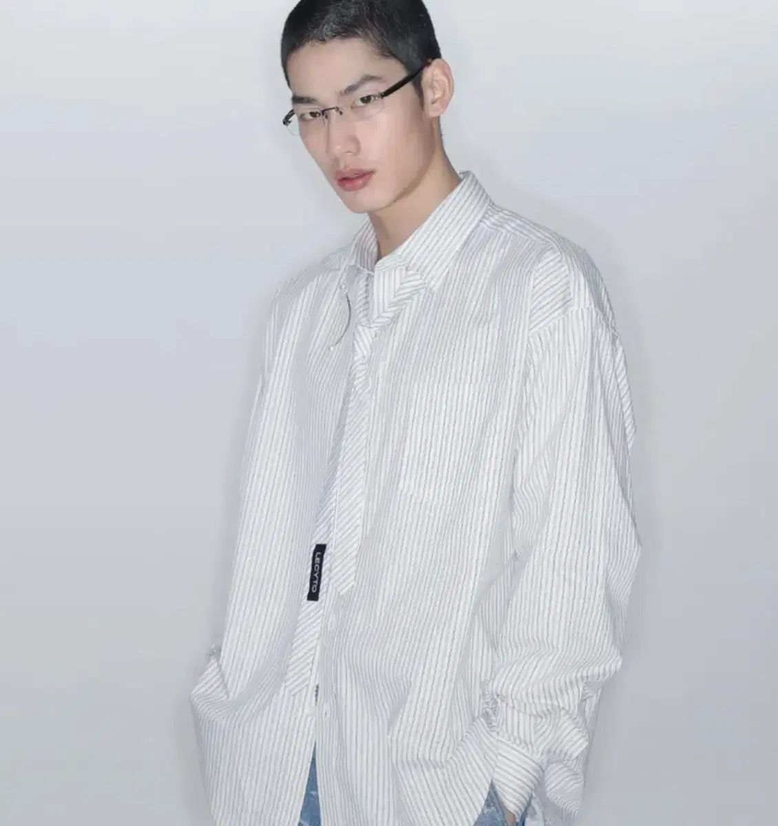 Overfit Stripe Tie Shirts_ White