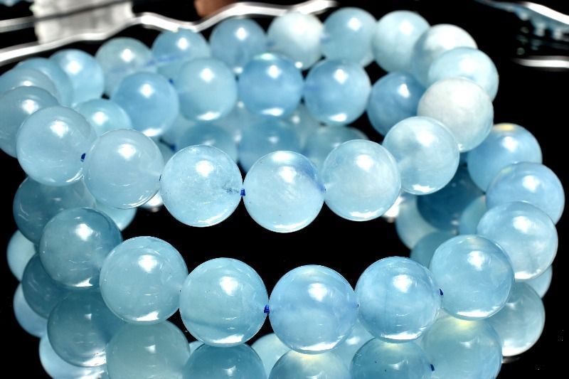 天然石 まろやか質感 エンジェルクラウドアクアマリン 12.5mm ブレスレット 1