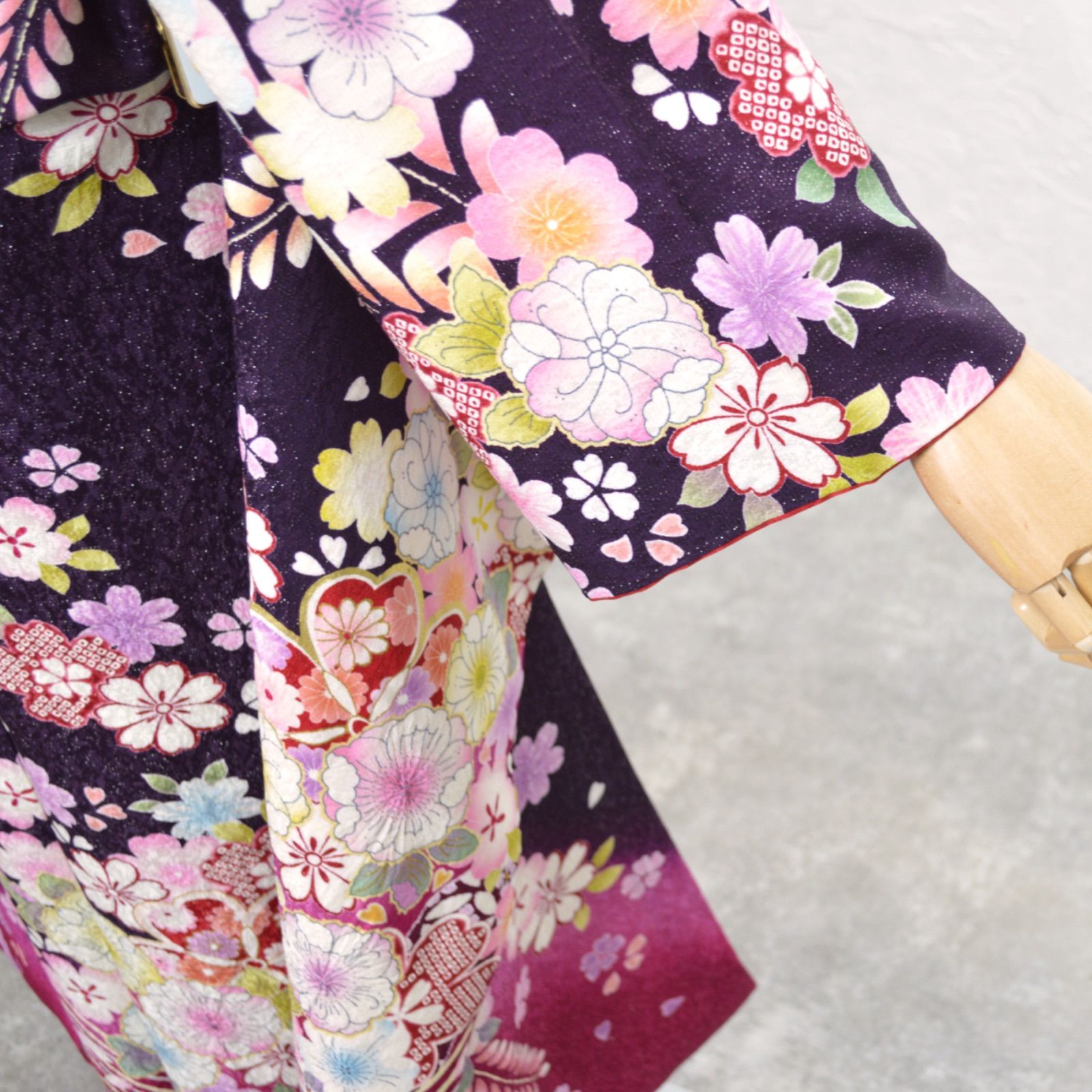 美品》正絹 振袖フルセット S〜Lサイズ 成人式 辻が花風 濃紫 上品