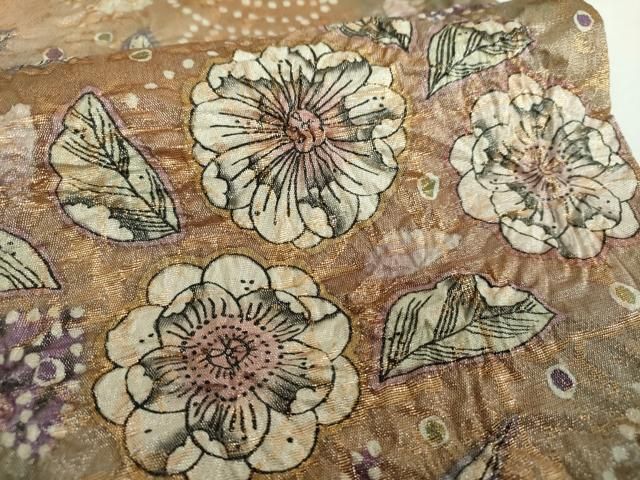 平和屋着物○太鼓柄袋帯 絞り 辻が花 金通し地 正絹 逸品 未使用