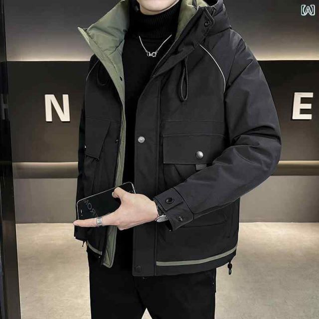 L 春 コーデ メンズ 用 服 シンプル ファッション オシャレ 大人 かっこいい 大きいサイズ ストリート 紳士服 ダウン ジャケット フード付き 厚手 暖かい 服 カジュアル ワーク ジャケット