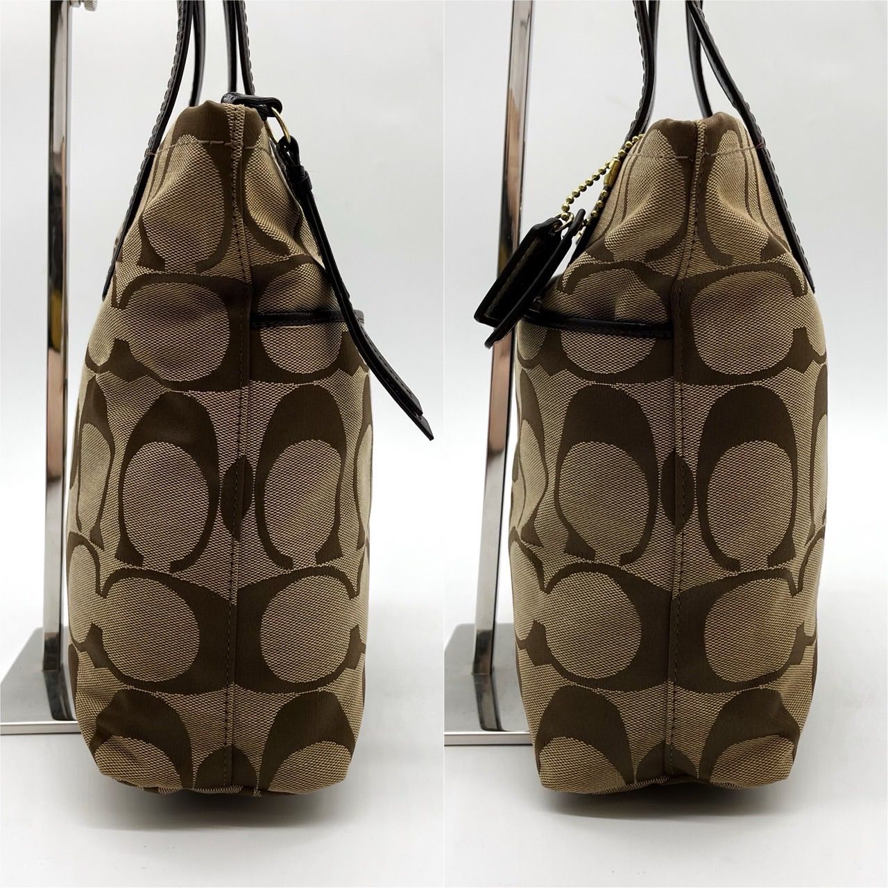 良品】 COACH コーチ トートバッグ シグネチャー キャンバス レザー 革 