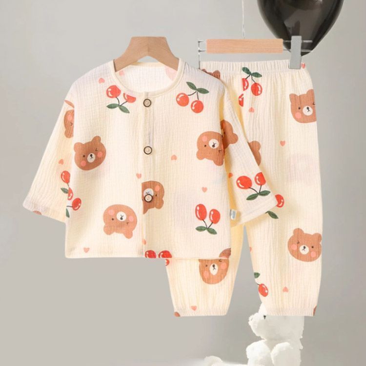 パジャマ キッズ 綿 ダブルガーゼ 上下セット 長袖 前開き 子供 男の子 女の子 ルームウェア ベビー 保育園 幼稚園 小学生 ジュニア お泊り 部屋着 可愛い おしゃれ 柔らか コットン 80 9#pop2550