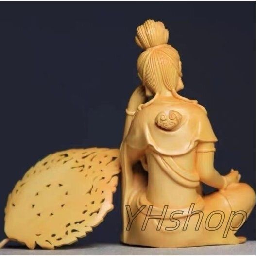 版 木彫 仏像 自在観音菩薩座像 黄楊木 仏教 ZYP35