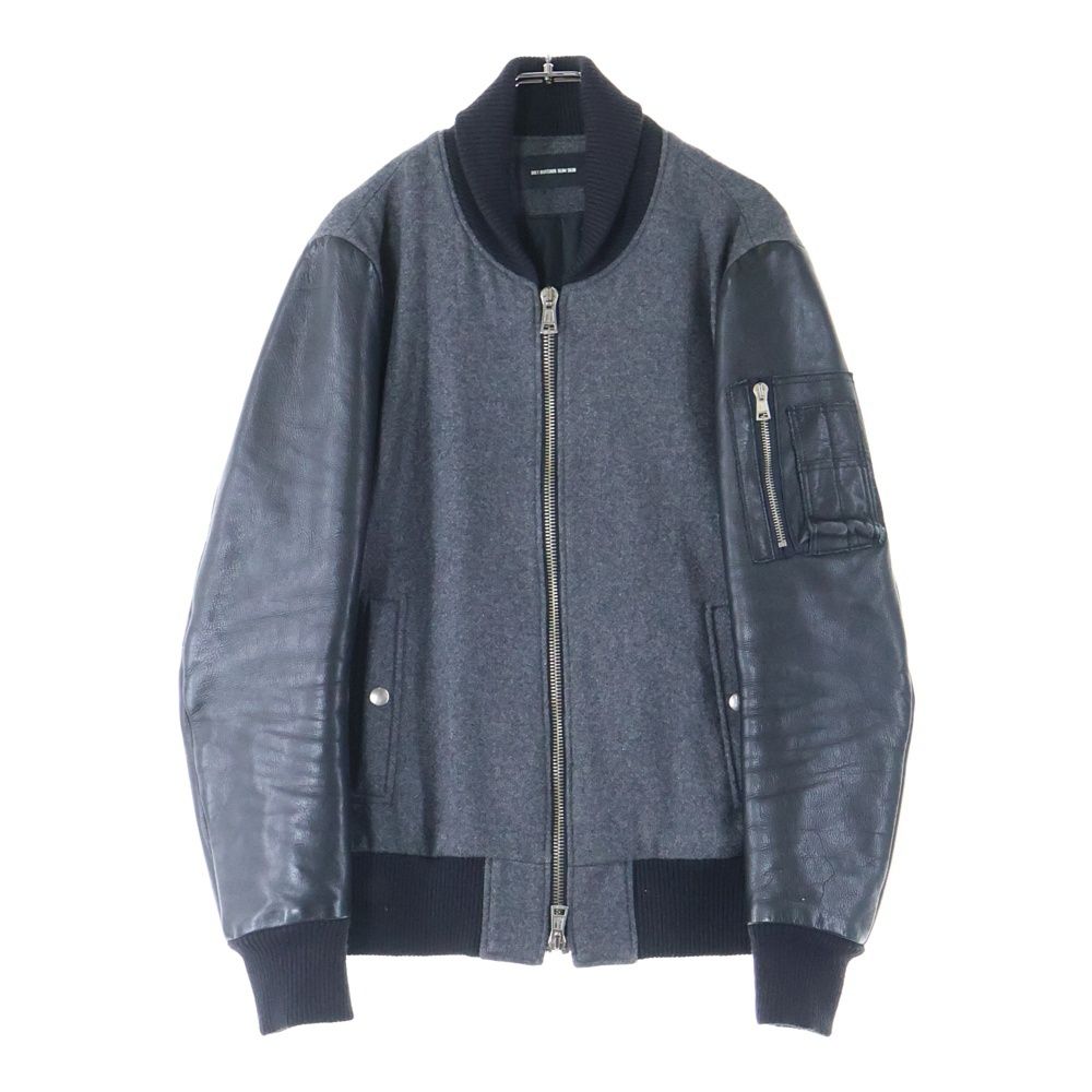 DIET BUTCHER SLIM SKIN ダイエットブッチャー スリムスキン ウールジャケット 袖レザー切り替え ダブルジップジャケット グレー