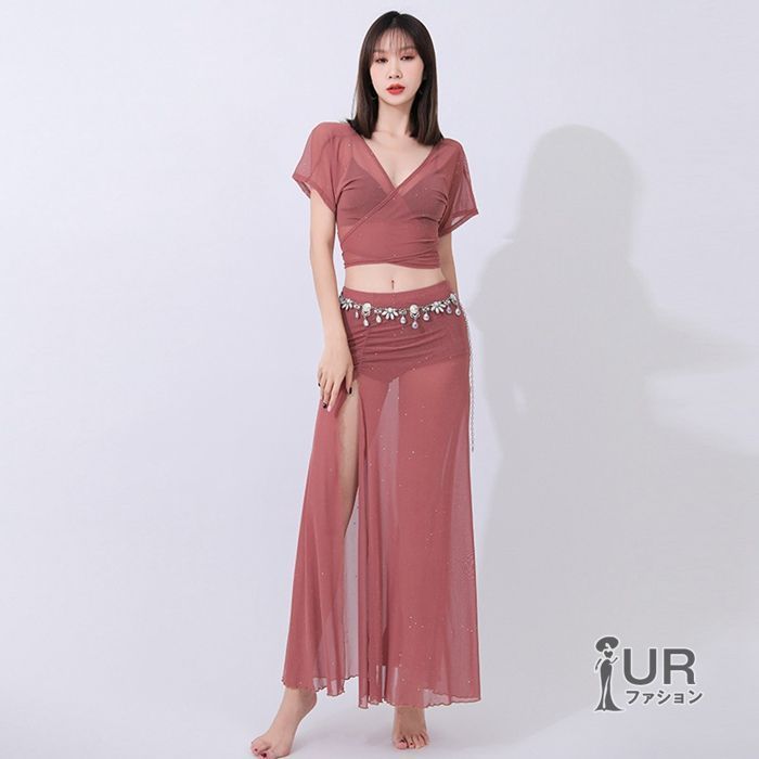 新品 社交ダンス衣装】上下セット トップス スカート 黒 赤 elegance