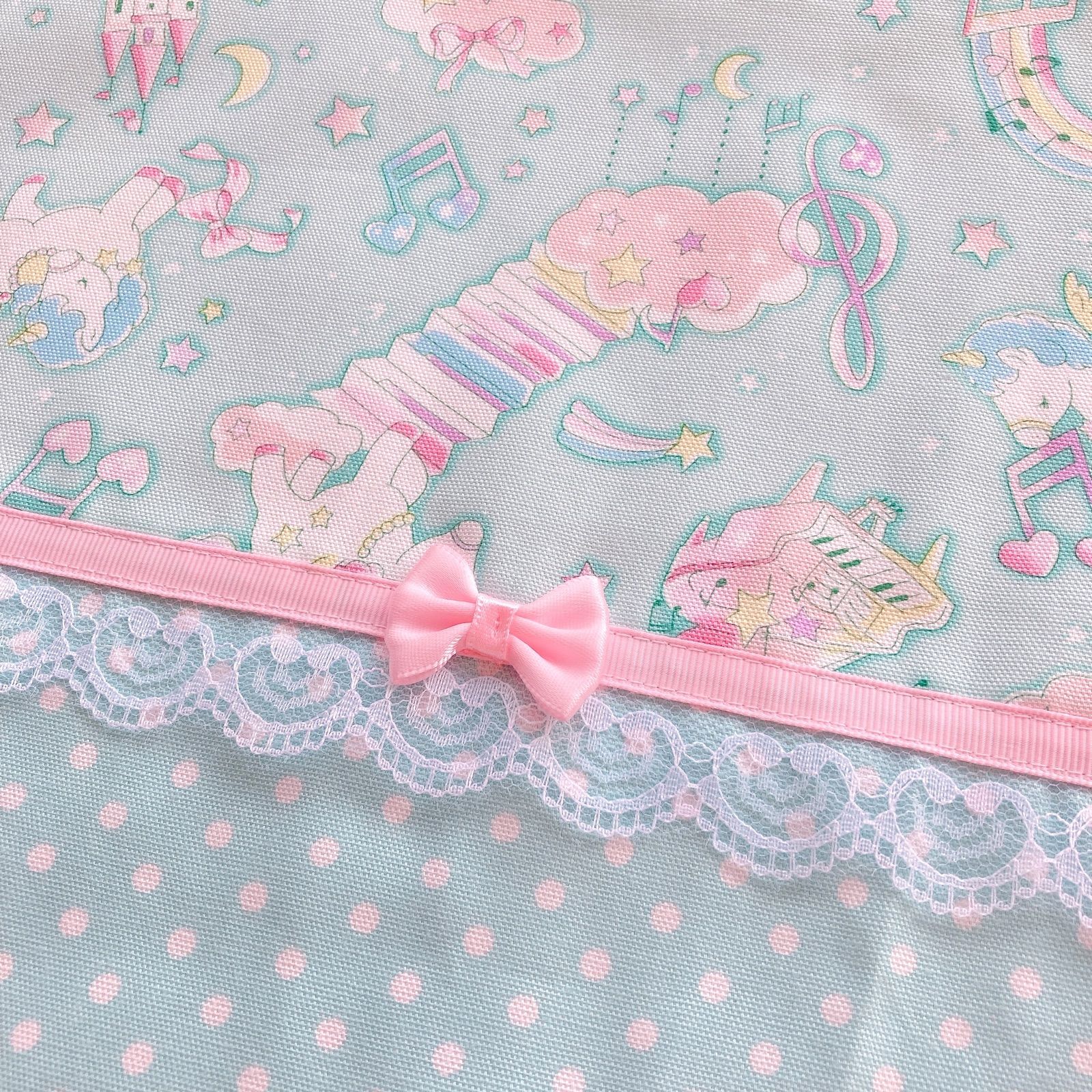 レッスンバッグ ハンドメイド 女の子 手提げ ユニコーンミント×水玉 