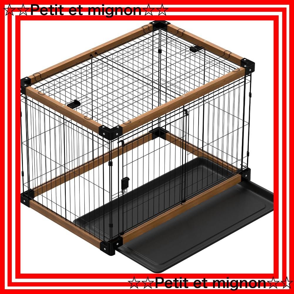 【スピード発送】MEASUNM 犬ケージ 木製犬ケージ 犬サークル ペットケージ 折りたたみ 屋根付き トレー付き 掃除簡単 ブラウン 幅76.5x奥行55x高さ60cm