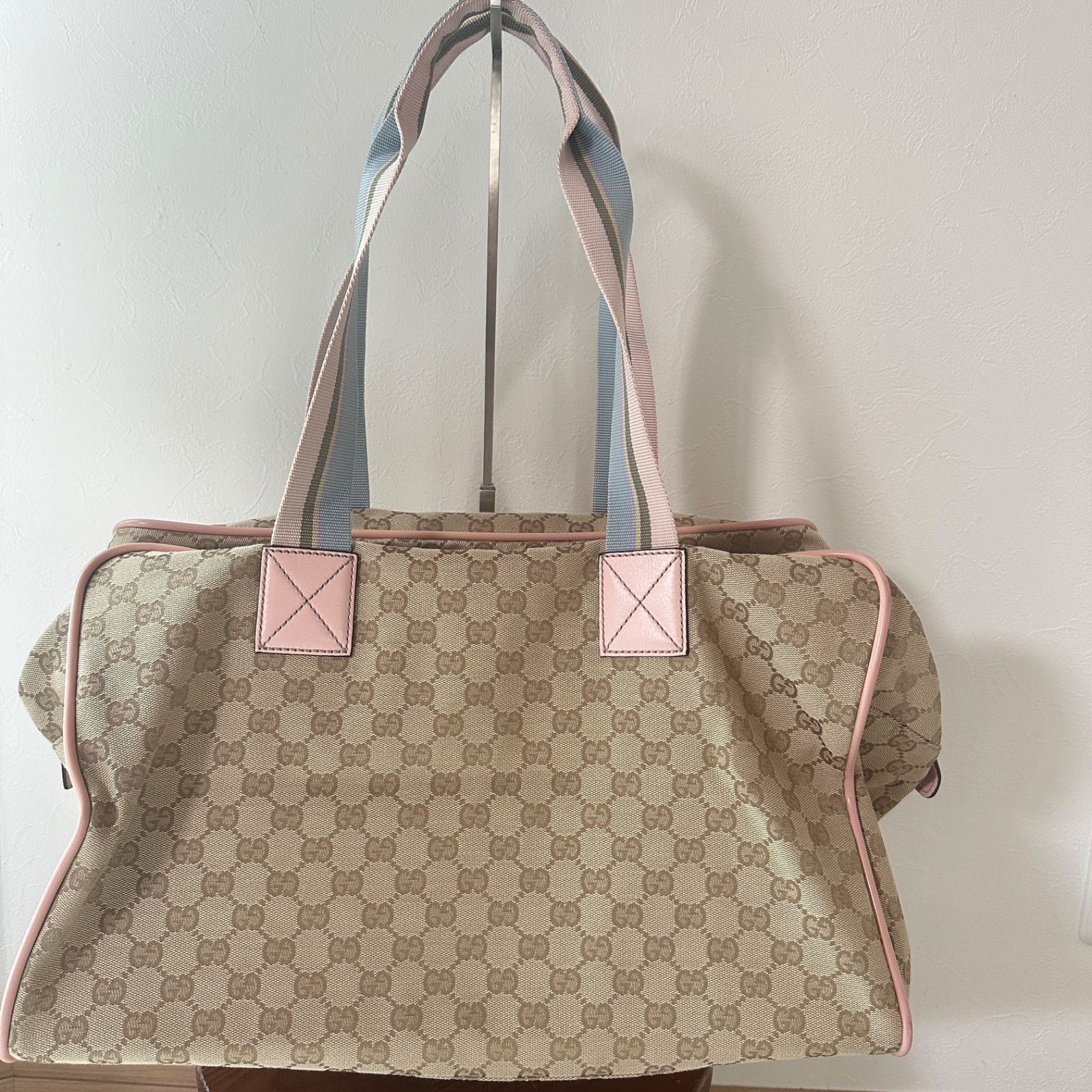 GUCCI グッチ シェリーライン ボストンバッグ ベージュ ピンク