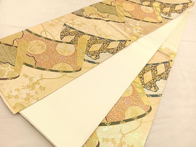 SO-256 袋帯 六通 風景文様 橋 花唐草 襷 雲取 松 金糸 オーロラ箔 平和屋着物◎六通柄袋帯 唐織 花唐草絵巻 金銀糸 正絹 逸品