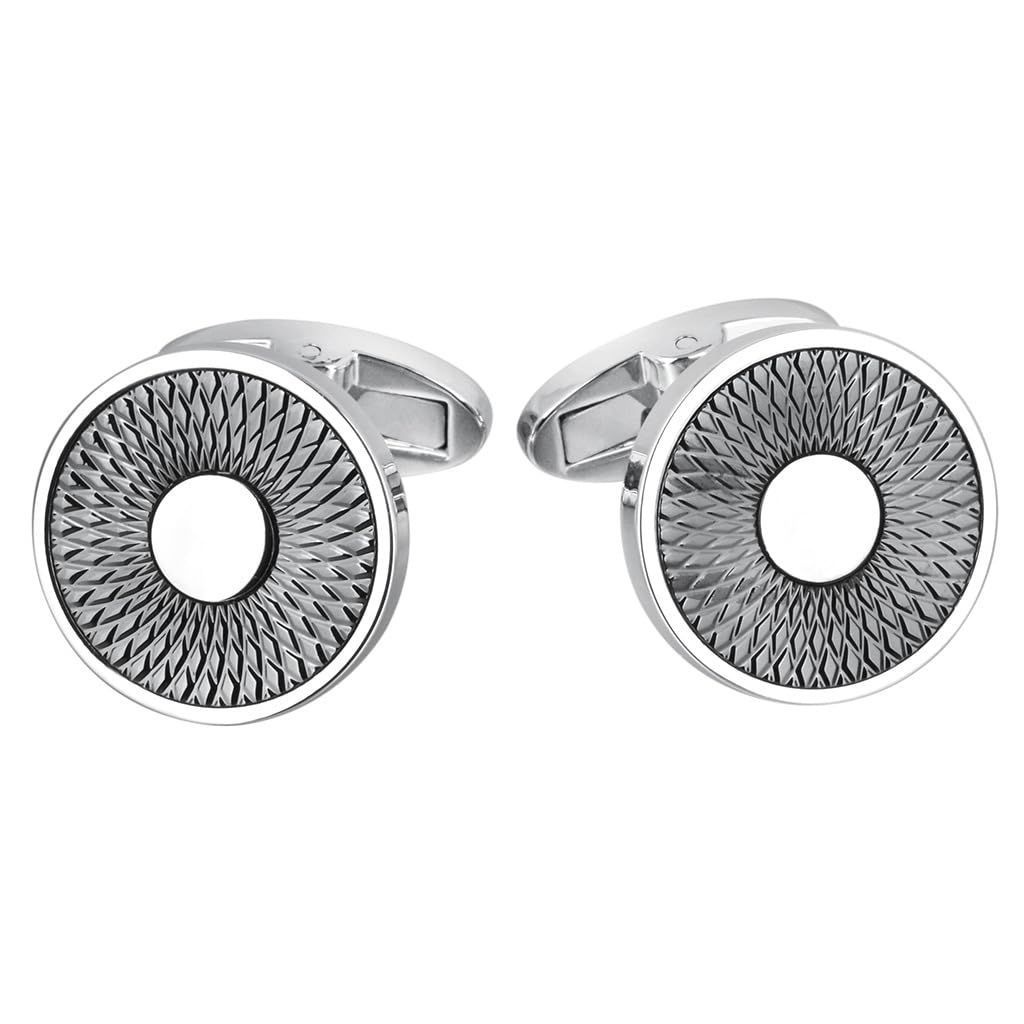 【数量限定】ビジネス フォーマル 18mm デザイン カットアウト スーツ用 ラウンド ステンレス メンズ アクセサリー カフスボタン Rockyu