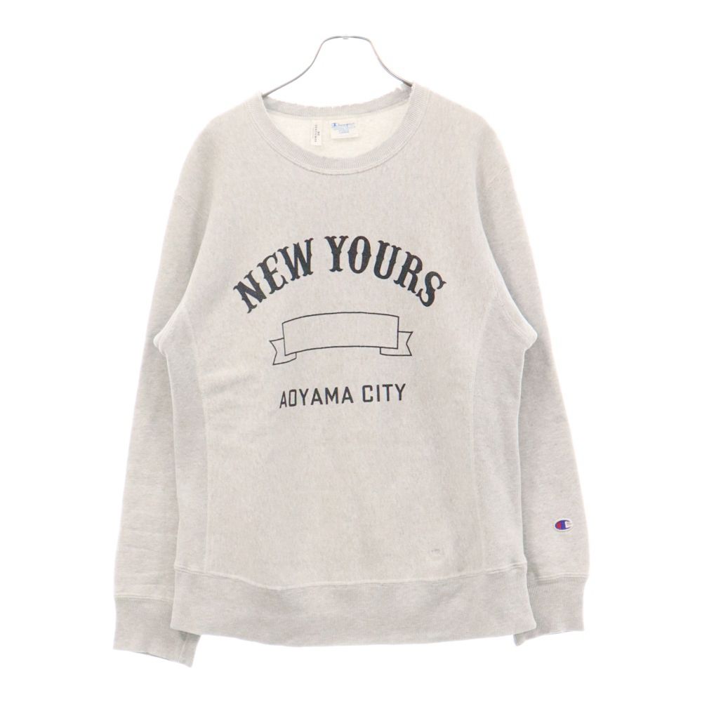 CHAMPION (チャンピオン) ×MR. GENTLEMAN 青単色タグ復刻 REVERSE WEAVE SWEAT リバースウィーブ プリント クルーネック スウェットトレーナー グレー C8-D001