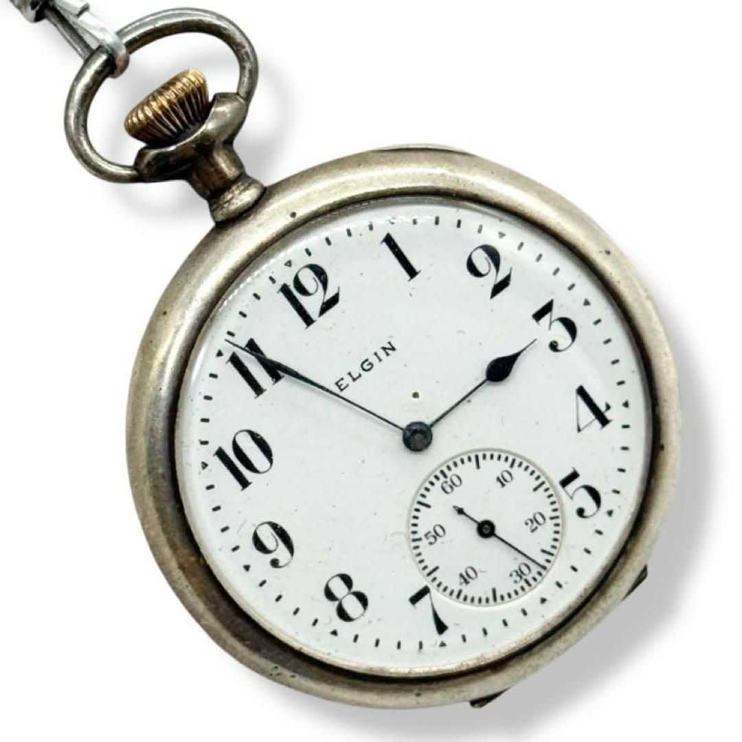 不動|現状 エルジン 懐中時計 手巻き シルバー925 スモセコ 青針 4197