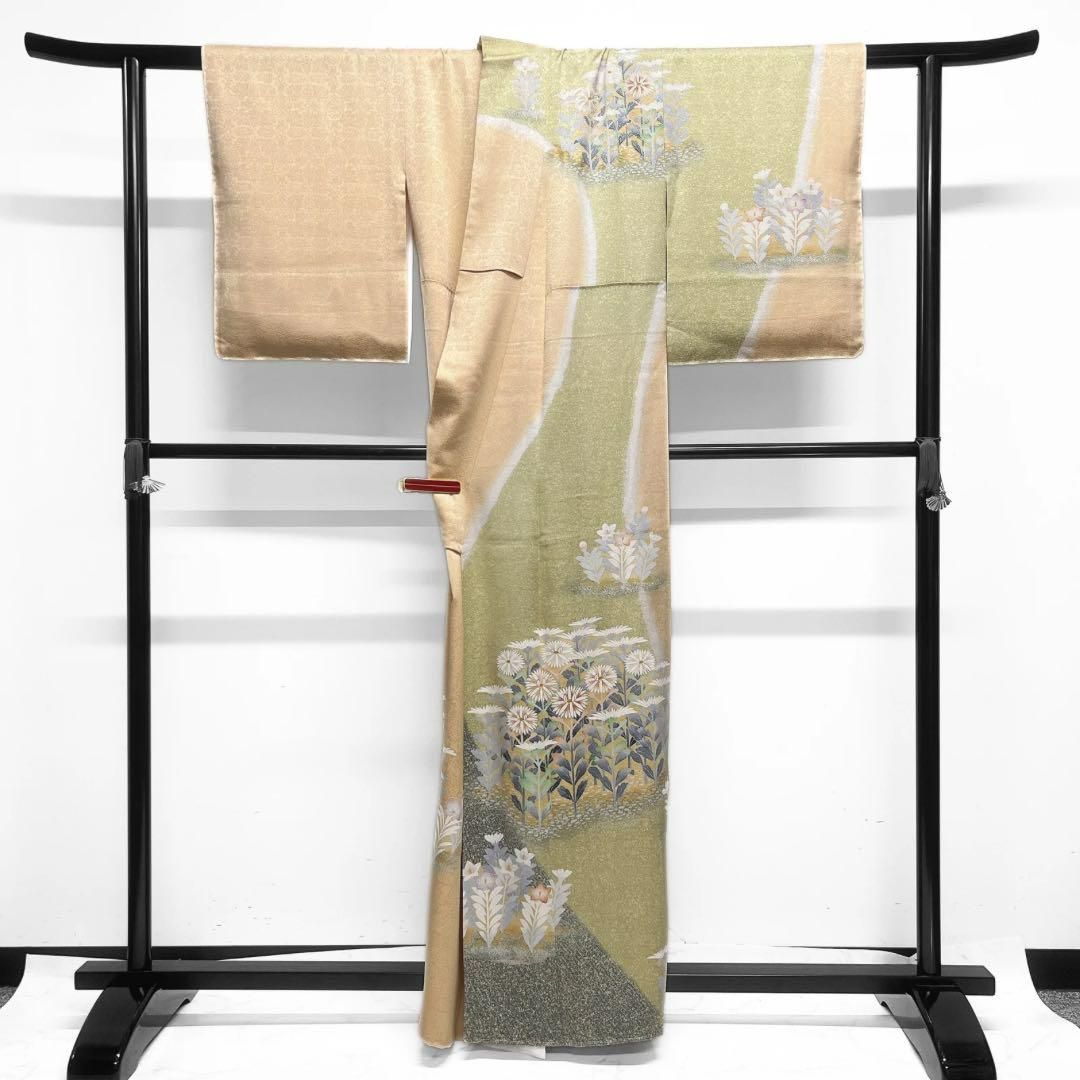 未着用 訪問着 金彩 花模様 菊 桔梗 撫子 オレンジ 着物 093w d - メルカリ