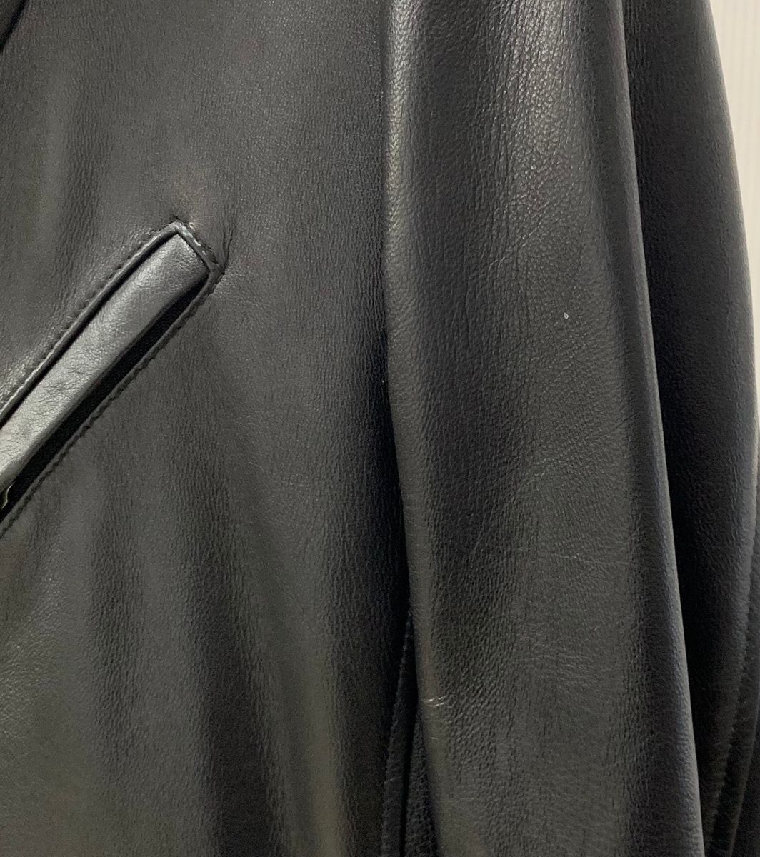 ★袖レザー★ キャサリン ハムネット ピーコート 本革 ダブル 灰色 × 黒 L キャサリン・ハムネット KATHARINE HAMNETT LONDON 99K99
