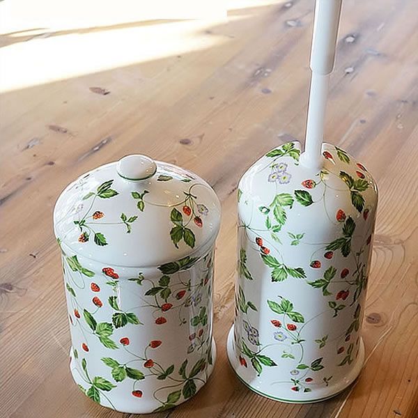トイレポット＆トイレブラシ セット 陶器 ストロベリー 収納 ケース ロイヤルアーデン 英国風