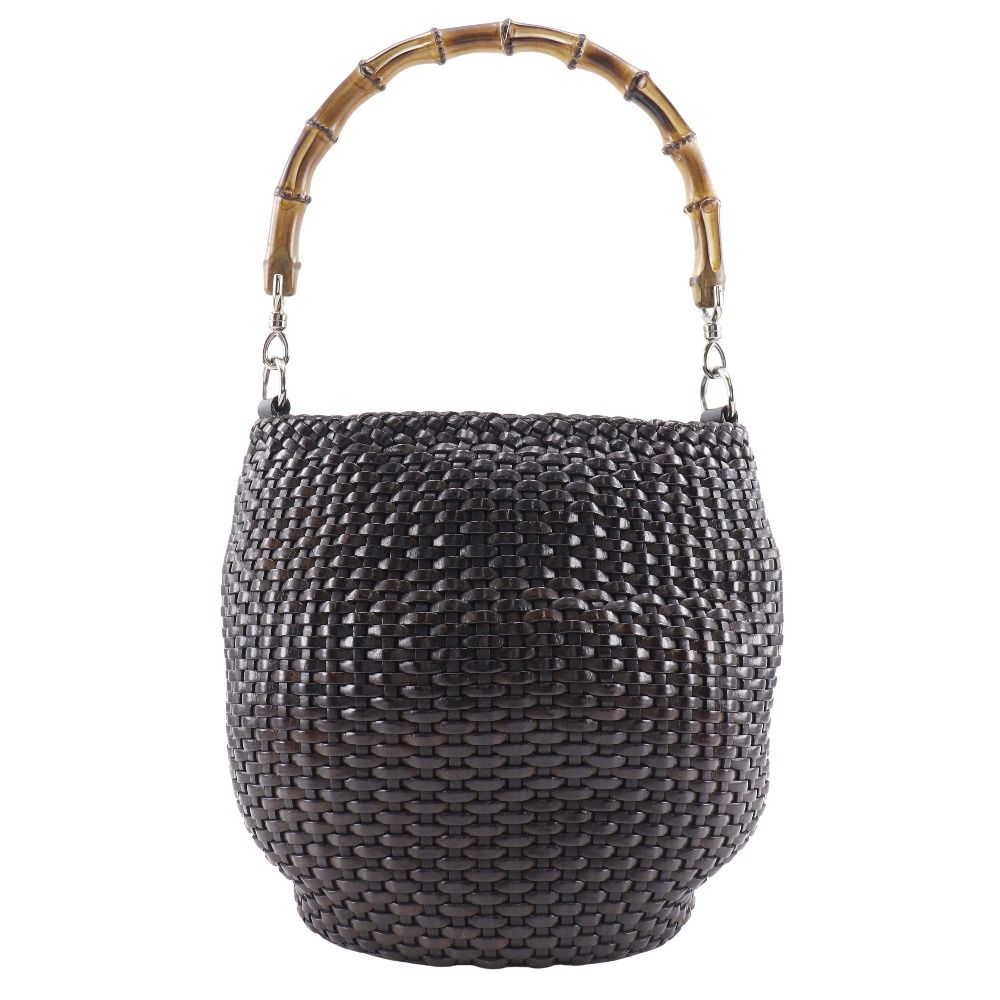 GUCCI グッチ バンブー 編み込み グッチ レザー こげ茶 レディース ショルダーバッグ