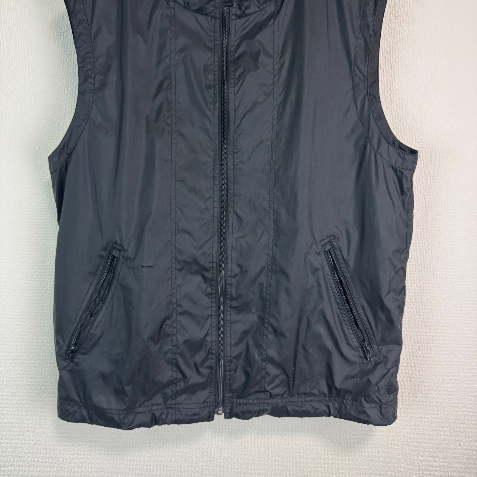 90s GAP ギャップ ナイロンベスト ジップアップ フード付き ブラック