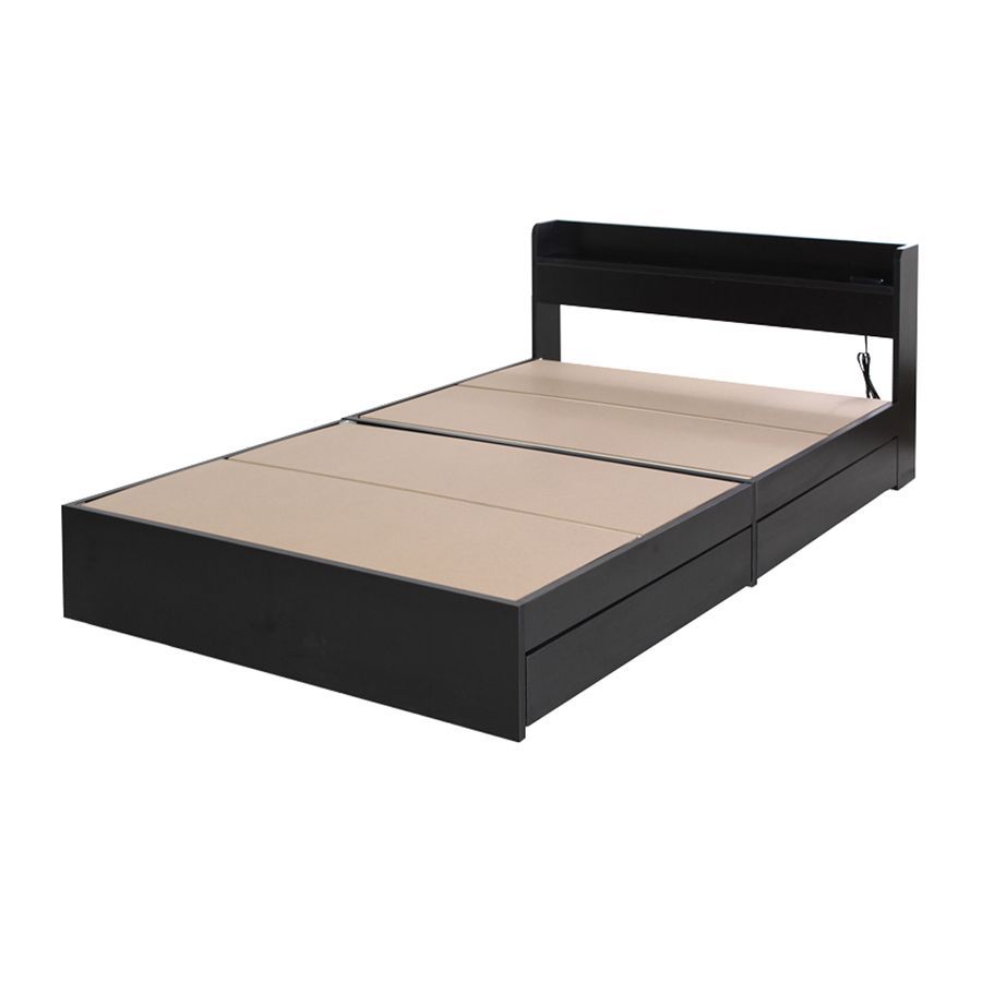 SD セミダブル】棚・コンセント付き収納ベッド ブラックマットレスセット