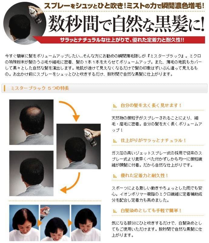 細毛のボリュームアップ 瞬間染毛スプレーミスターブラック3本セット