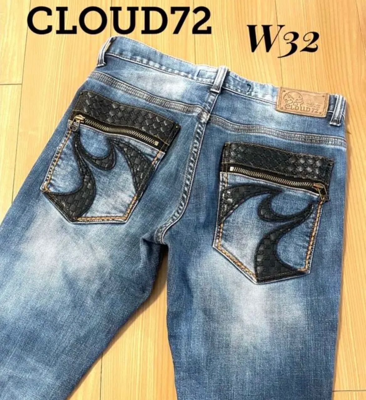 オーバーサイズ〗 CLOUD 72 ダメージ デニムパンツ スカル ワッペン