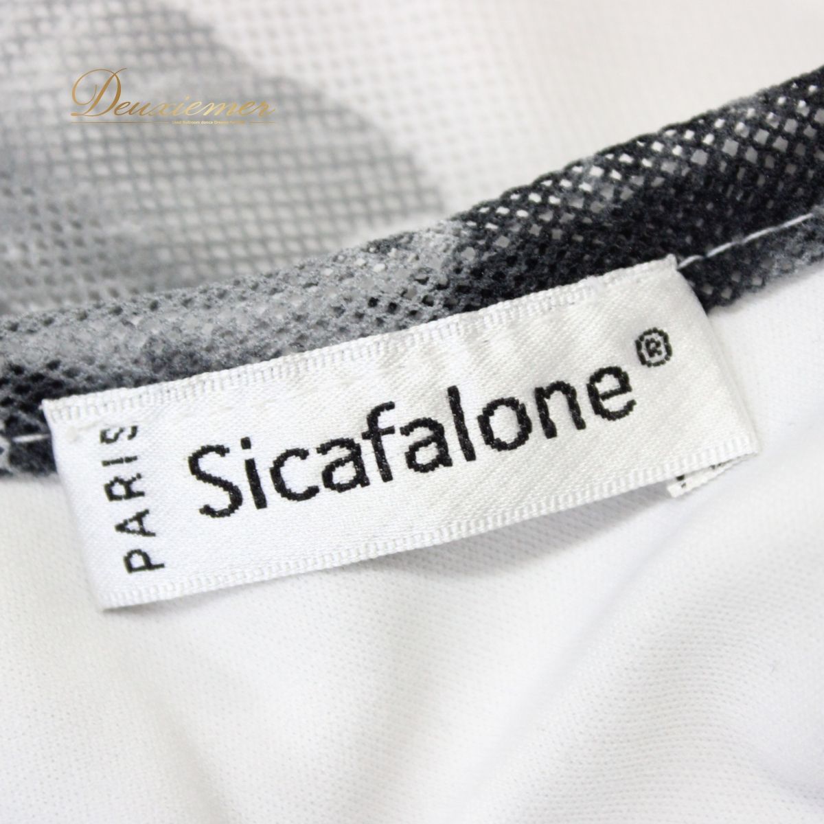 【美品 フランス製社交ダンス衣装】ブラック系 ホワイト系 黒 白 グレイ系 ドレス ワンピース Sicafalone レッスン パーティー 美品 フランス製社交ダンス衣装】ブラック系 ホワイト系 黒 白