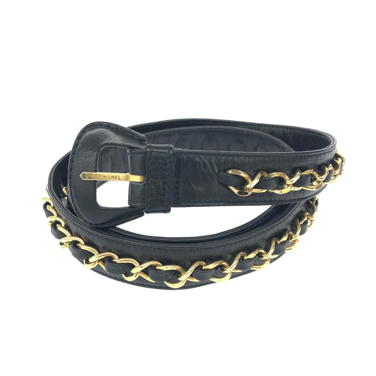 CHANEL ゴールド ブラック チェーンベルト　ヴィンテージ シャネル CHANEL 3連 チェーン ベルト ココマーク ゴールド