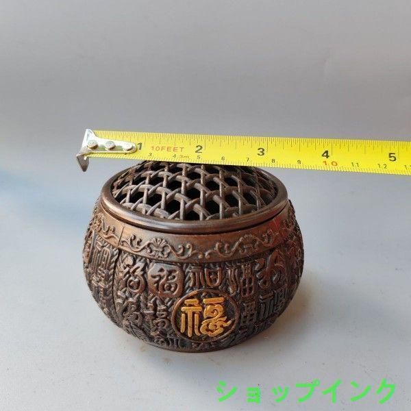 銅細工 百福網蓋香炉 香道具 装飾品 工芸品 美術品 置物 銅 細工 竹で編んだ網 百福 香炉 香道具 工芸品 美術品 置物