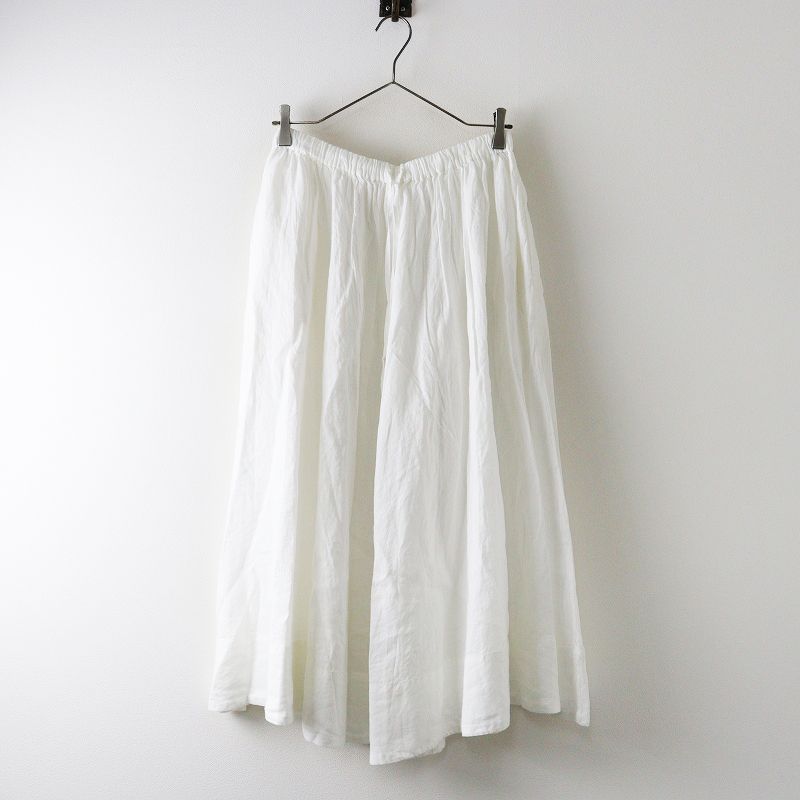 定番 ネストローブ nest Robe リネンギャザースカート F ホワイト フ イージー ゴム ロング ドロスト 2400014645286