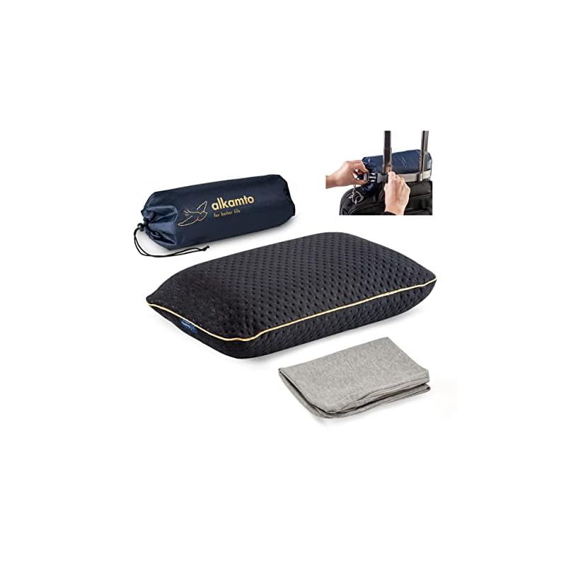 彡alkamto トラベル＆キャンプ枕 低反発まくら 旅行やキャンプでも上質な眠りを アウトドア 車中泊 テント泊でも 黒 1